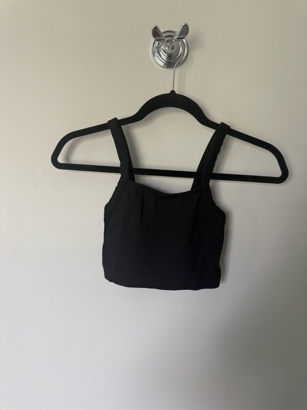 Ribbed Black Cropped Tank - Women's Square Neck Crop Top